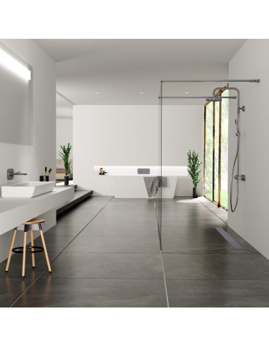 Esempio di una doccia lussuosa in colore bianco-nero con doccia walk in al centro, cn schermo doccia Nero 