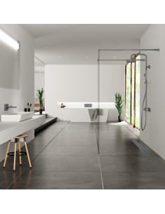 Esempio di una doccia lussuosa in colore bianco-nero con doccia walk in al centro, cn schermo doccia Nero 