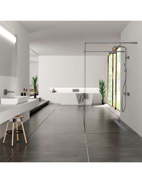 Esempio di una doccia lussuosa in colore bianco-nero con doccia walk in al centro, cn schermo doccia Nero 