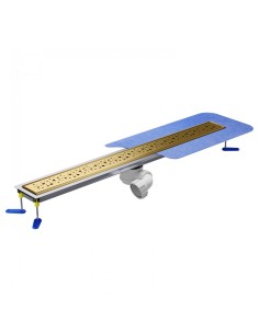 Set Doccia Walk In: Scarico Doccia Lineare Con Scarico Ausiliare, Griglia Mistral Brass E Finitura