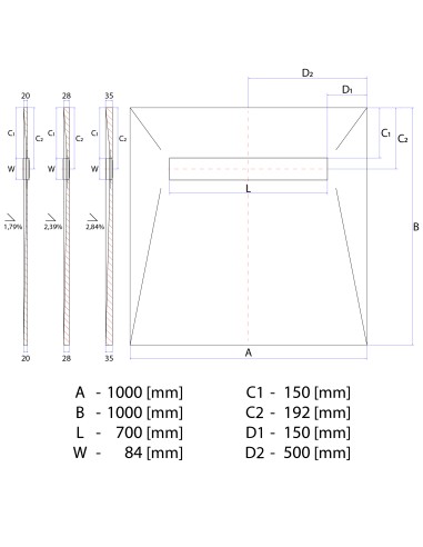 Disegno tecnico: Resinbase Wiper 1000 x 1000 mm MCR PVD Sirocco Silver 