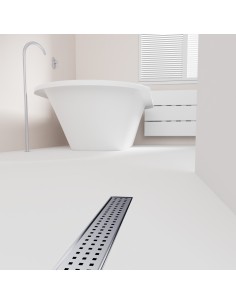Esempio di un area doccia aperta con vasca e scarico Silver integrato, con pavimento in microcemento chiaro