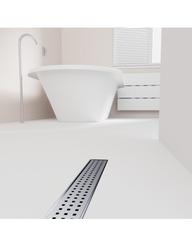 Esempio di un area doccia aperta con vasca e scarico Silver integrato, con pavimento in microcemento chiaro