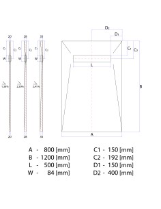 Disegno tecnico: Resinbase Wiper 800 x 1200 mm MCR PVD Pure Black 