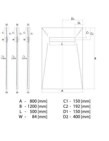 Disegno tecnico: Resinbase Wiper 800 x 1200 mm MCR PVD Pure Black 