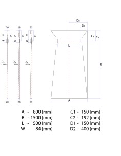 Disegno tecnico: Resinbase Wiper 800 x 1500 mm MCR PVD Pure Silver 