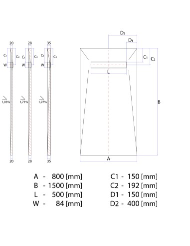Disegno tecnico: Resinbase Wiper 800 x 1500 mm MCR PVD Pure Silver 