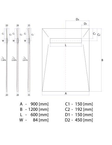 Disegno tecnico: Resinbase Wiper 900 x 1200 mm MCR PVD Tivano Brass 