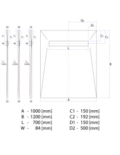 Disegno tecnico: Resinbase Wiper 1000 x 1200 mm MCR PVD Ponente Black 