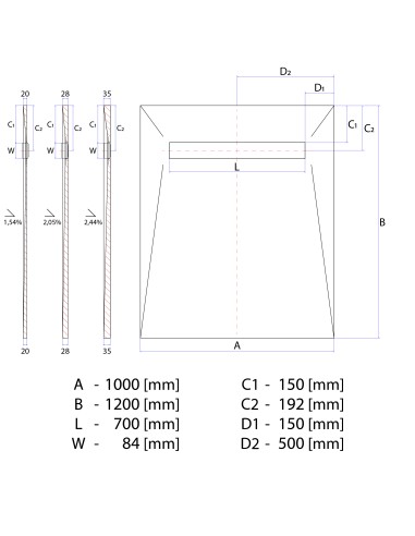 Disegno tecnico: Resinbase Wiper 1000 x 1200 mm MCR PVD Ponente Black 