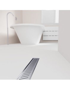 Esempio di un area doccia aperta con vasca e scarico Silver integrato, con pavimento in microcemento chiaro