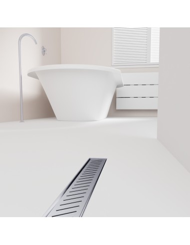 Esempio di un area doccia aperta con vasca e scarico Silver integrato, con pavimento in microcemento chiaro