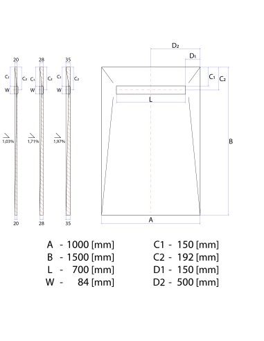 Disegno tecnico: Resinbase Wiper 1000 x 1500 mm MCR PVD Reversible Black 