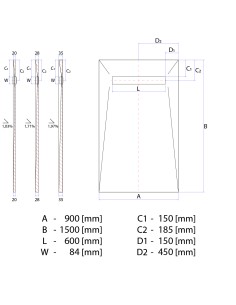 Disegno tecnico : Scarico Lineare Wiper 900x1500 Elite Pure 