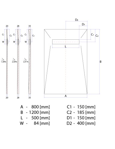 Disegno tecnico : Scarico Lineare Wiper 800x1200 Elite Pure 