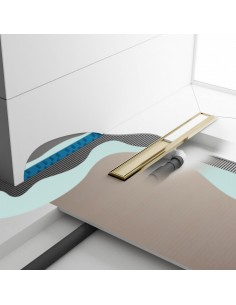 Esempio : vista da sopra di una docci moderna mamrmo nero con scarico e accessori Ottone 
