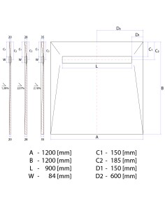 Set Sigillante: Piatto Doccia A 4 Vie Verso Lo Scario, Griglie Ponente Argento [surface] Con Scarico Incluso 2