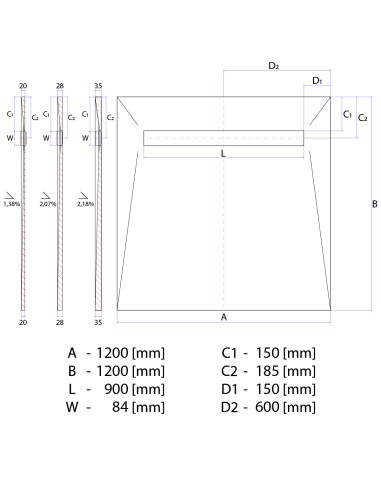 Disegno tecnico : Scarico Lineare Wiper 1200x1200 Elite Ponente 