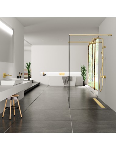 Esempio di una doccia lussuosa in colore bianco-nero con doccia walk in al centro,  cn schermo doccia Ottone 