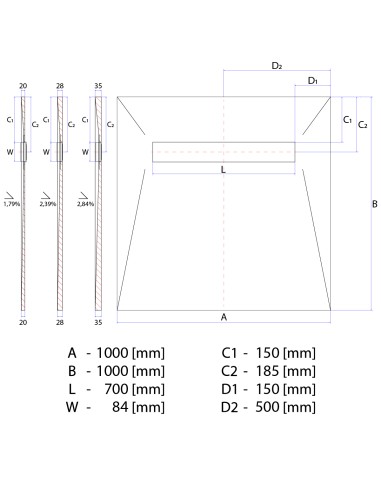 Disegno tecnico : Scarico Lineare Wiper 1000x1000 Elite Mistral 