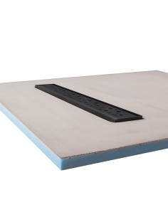 Vista a lato del piatto doccia 700 Nero con copertura Mistral 