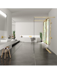 Esempio di una doccia lussuosa in colore bianco-nero con doccia walk in al centro,  cn schermo doccia Ottone 
