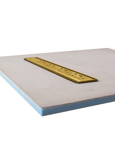 Vista a lato del piatto doccia 700 Ottone con copertura Mistral 
