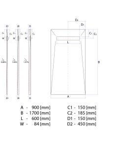 Disegno tecnico : Scarico Lineare Wiper 900x1700 Elite Mistral 