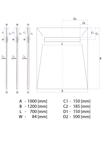 Disegno tecnico : Scarico Lineare Wiper 1000x1200 Elite Zonda 