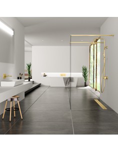 Esempio di una doccia lussuosa in colore bianco-nero con doccia walk in al centro,  cn schermo doccia Ottone 