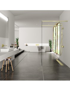 Esempio di una doccia lussuosa in colore bianco-nero con doccia walk in al centro,  cn schermo doccia Oro 