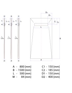 Disegno tecnico : Scarico Lineare Wiper 800x1500 Elite Tivano 