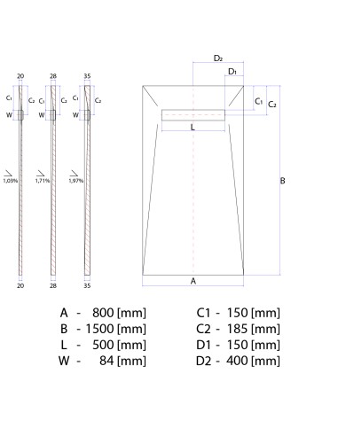 Disegno tecnico : Scarico Lineare Wiper 800x1500 Elite Tivano 
