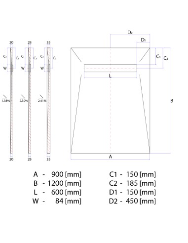 Disegno tecnico : Scarico Lineare Wiper 900x1200 Elite Sirocco 