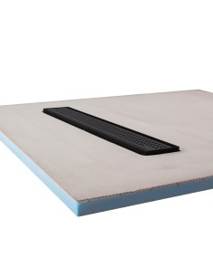 Vista a lato del piatto doccia 600 Nero con copertura Sirocco 