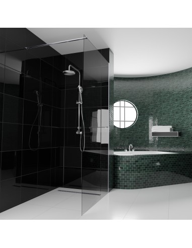 Esempio di un un bagno scuro con piastrelle nero verdi e una grande are doccia walk-in