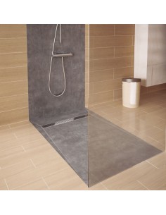 Esempio di un'area bagno finita con scarico disponibile quì - parete doccia parallela al muro (doccia rettangolare)