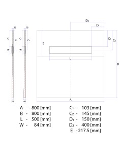 Diagramma tecnico del piatto doccia ONEWAY 800x800 Line Premium Zonda