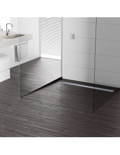 Esempio di una doccia walk in acessibile costruita su un superficie in legno scuro con schermo diccia