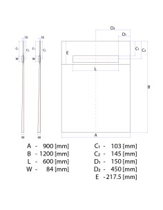 Diagramma tecnico del piatto doccia ONEWAY 900x1200 Line Premium Zonda