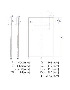 Diagramma tecnico del piatto doccia ONEWAY 900x1400 Line Premium Mistral
