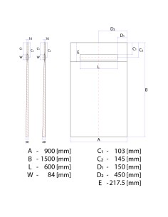 Diagramma tecnico del piatto doccia ONEWAY 900x1500 Line Premium Sirocco