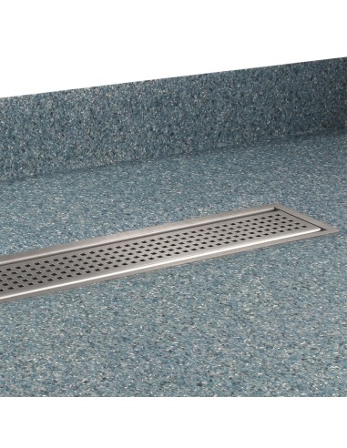 Vista del piatto doccia montato con vinile blu e scarico con copertura Sirocco