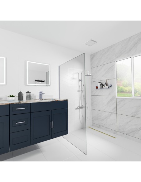 Esempio: Design bagno moderno e senza tempo con doccia aperta e scarico lineare INTENSI 316