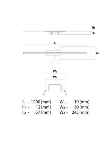 Disegno tecnico: Canalina doccia Wiper INTENSI 316