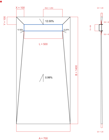 Showerlay Wiper 4 way 700 x 1400 mm Line Premium Pure 500 mm Brushed, Spessore: 20 a 6 mm Uscita: 250 mm, Trappola per rifiuti: H+M Drop 35/50 