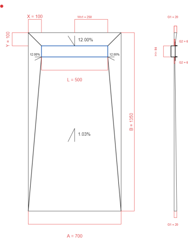 Showerlay Wiper 4 way 700 x 1350 mm Line Premium Pure 500 mm Brushed, Spessore: 20 a 6 mm Uscita: 250 mm, Trappola per rifiuti: H+M Drop 35/50 