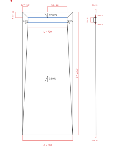 Showerlay Wiper 4 way 900 x 2200 mm Line Premium Pure 700 mm Brushed, Spessore: 20 a 6 mm Uscita: 350 mm, Trappola per rifiuti: H+M Drop 35/50 