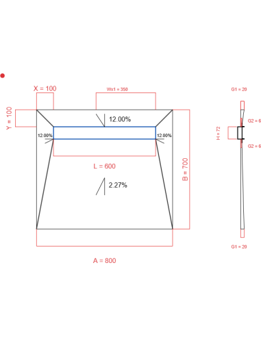 Showerlay Wiper 4 way 800 x 700 mm Line Elite Pure 600 mm Brushed Silver, Spessore: 20 a 6 mm Uscita: 250 mm, Trappola per rifiuti: H+M Drop 35/50 