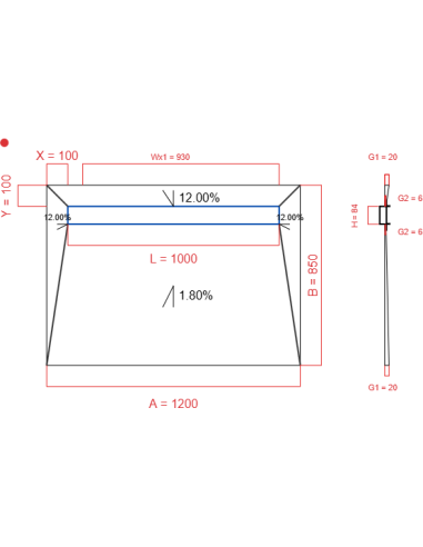 Showerlay Wiper 4 way 1200 x 850 mm Line Premium Pure 1000 mm Brushed, Spessore: 20 a 6 mm Uscita: 70 mm, Trappola per rifiuti: H+M Drop 35/50 